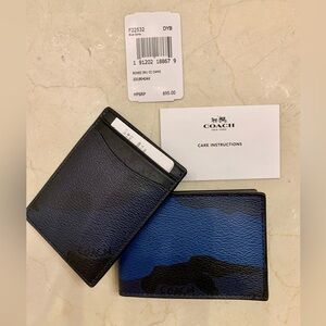 Coach Men's Black and Blue Leather Camo Card Holder & Wallet